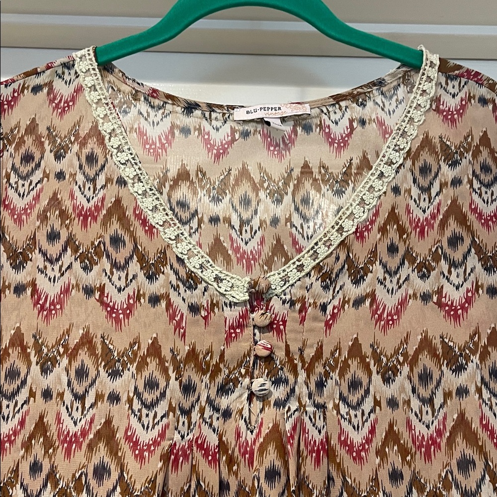 Babydoll Sheer Bell Sleeve Tunic / Beach Cover Up Fairy Boho Garden Flowy Large - Picture 2 of 15